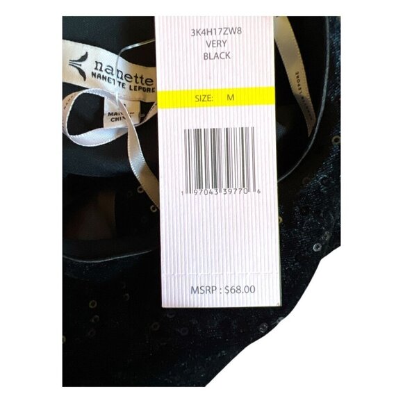NWT Nanette Nanette Lepore Embroidered Black Velvet Silk Top Back Bow Sz Medium - Picture 9 of 14